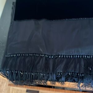 Velvet evening wrap shawl with beaded silk satin and fringed. Made in Italy.